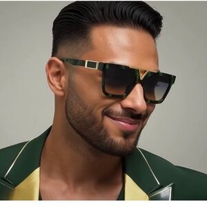 Men's Inspired Green Marble Square Sunglasses Street Wear Trendy Classy Driving‎